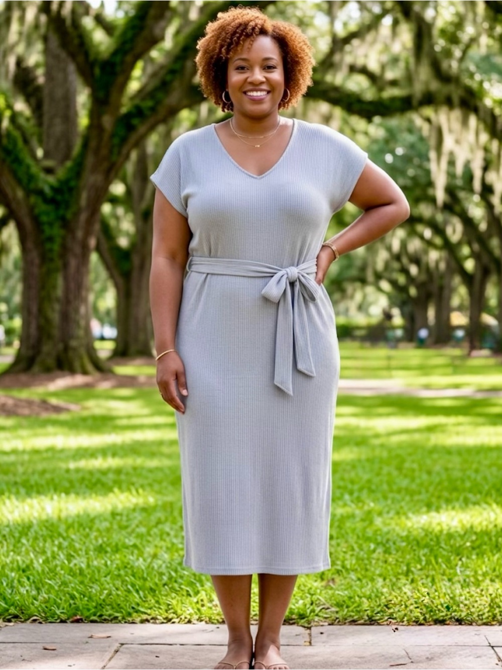 OLD NAVY Gray Ribbed Tie-Waist Maxi Dress Sized Large